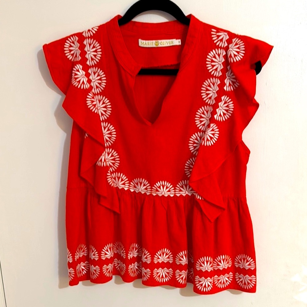 Marie Oliver Red Embroidered Women's Top